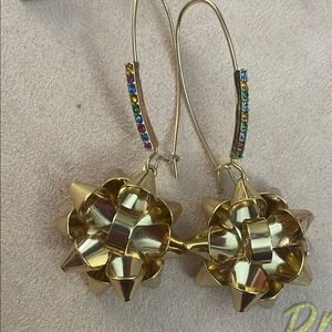 Gold Sculptural Bow Earrings with Hook Wires